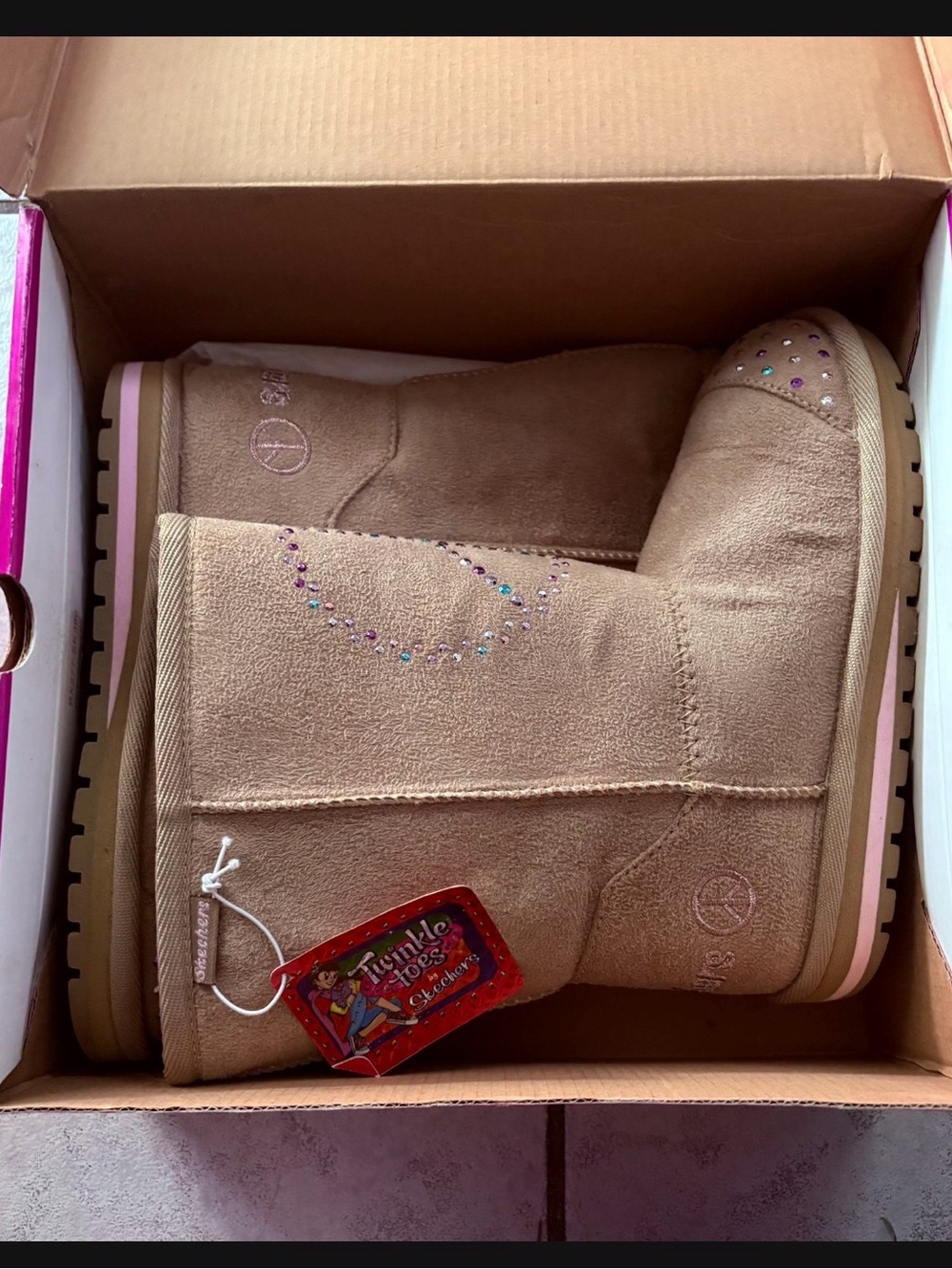 Skechers Kids Tan Suede Sparkle Boot with Multicolor Accents